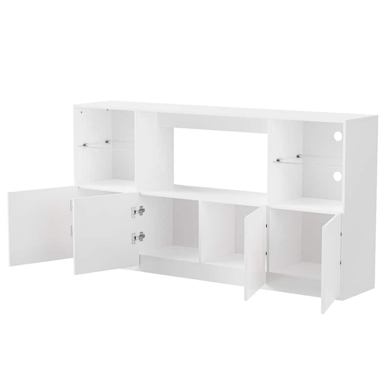 Modern High Gloss TV Stand with LED Lights, Tempered Glass Shelves for TVs up to 75", Living Room Centerpiece