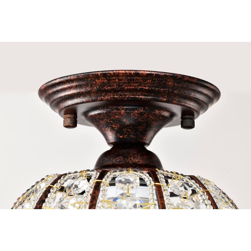 Thyri Caged Globe Semi-Flushmount Celing Lamp with Crystal Ornaments Antique Copper - Antique-Copper