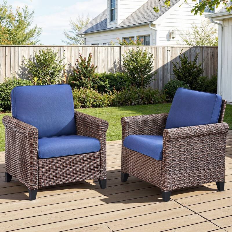 Pocassy Outdoor Sofa with Patio Chairs Funiture Set - 2PCS Patio Chairs - Brown Wicker Beige Cushion
