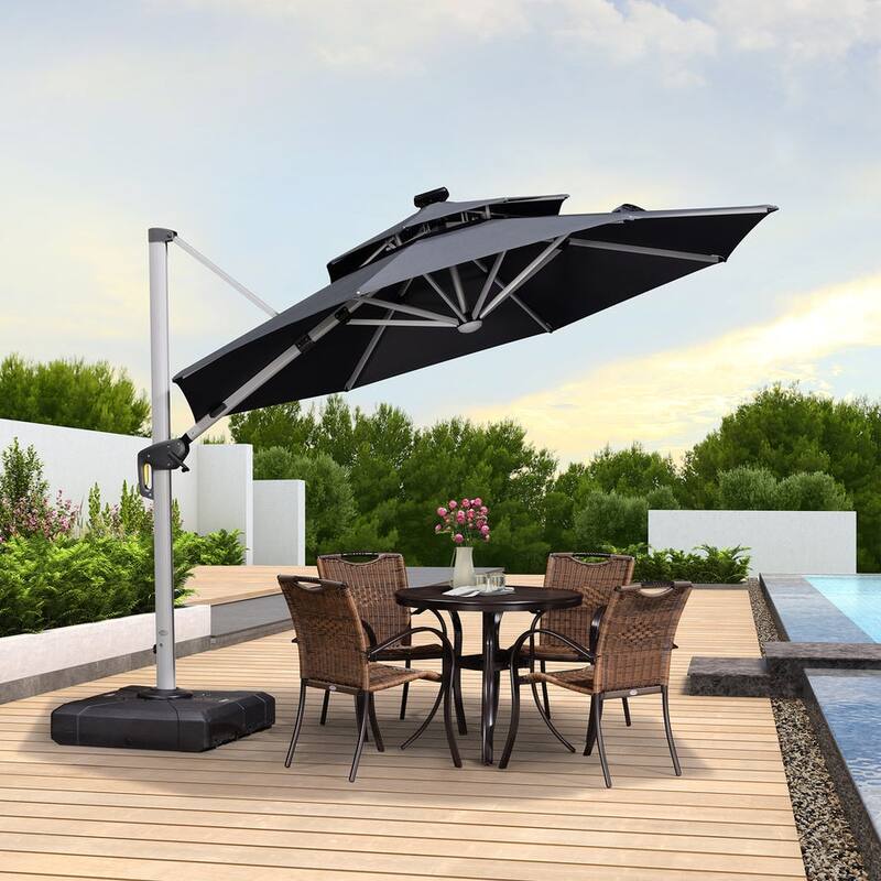 PURPLE LEAF 10 ft Double Top LED Round Patio Cantilever Umbrella