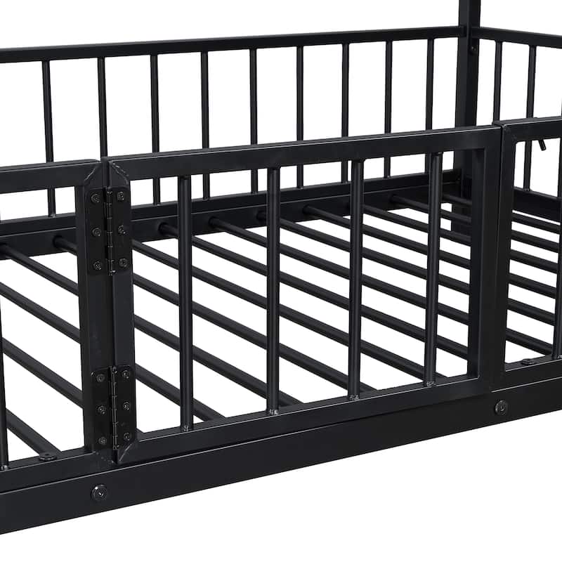 Metal Bunk Bed with Slide and Guardrails for Kids, Boys and Girls, Bedroom