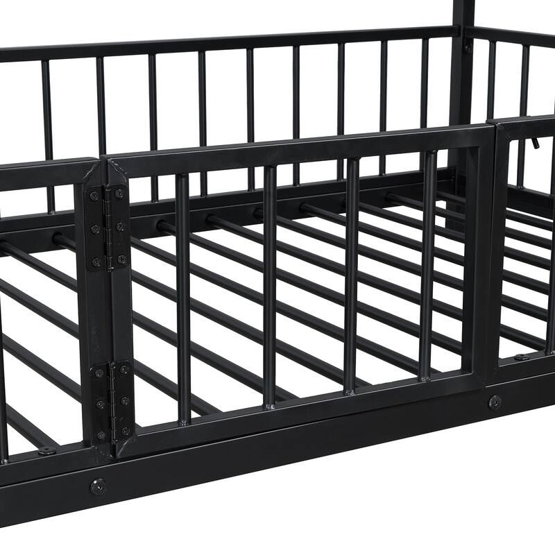 Metal Bunk Bed with Slide and Guardrails for Kids
