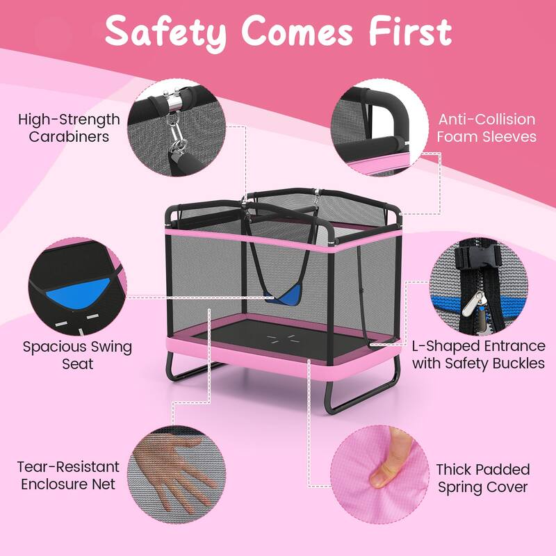 Gymax 6 FT Kids Trampoline w/Swing & Horizontal Bar Safety Enclosure