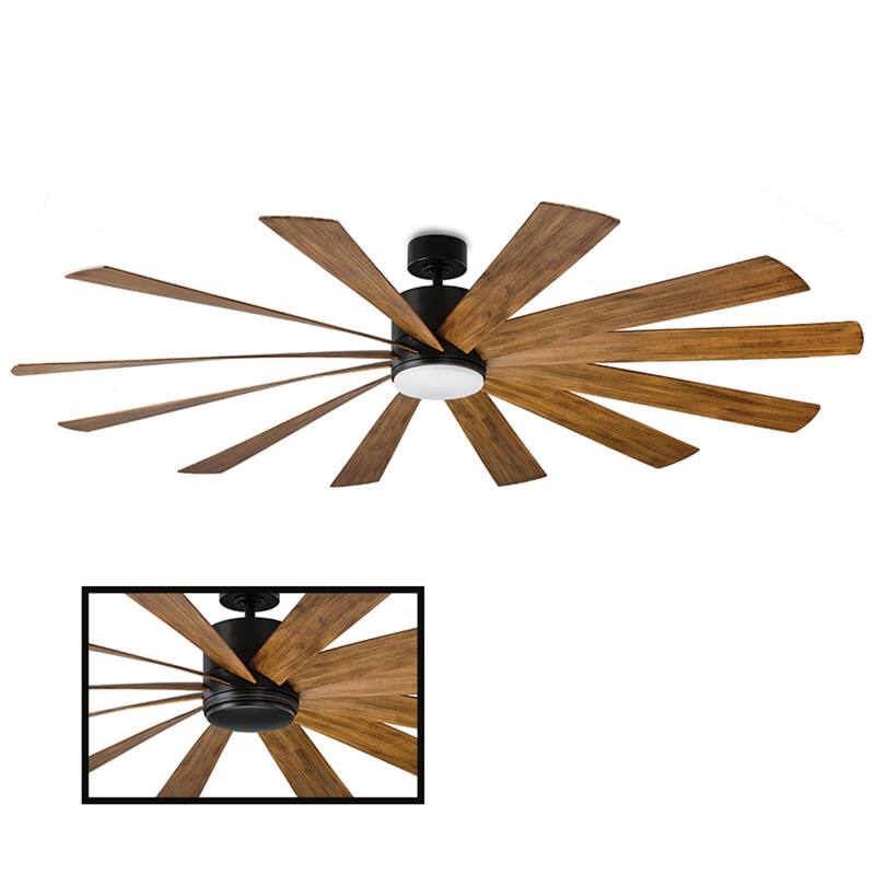 Windflower 80 Inch 12 Blade Indoor / Outdoor Smart Ceiling Fan with Six Speed DC Motor and LED Light. - Matte Black Dark Koa