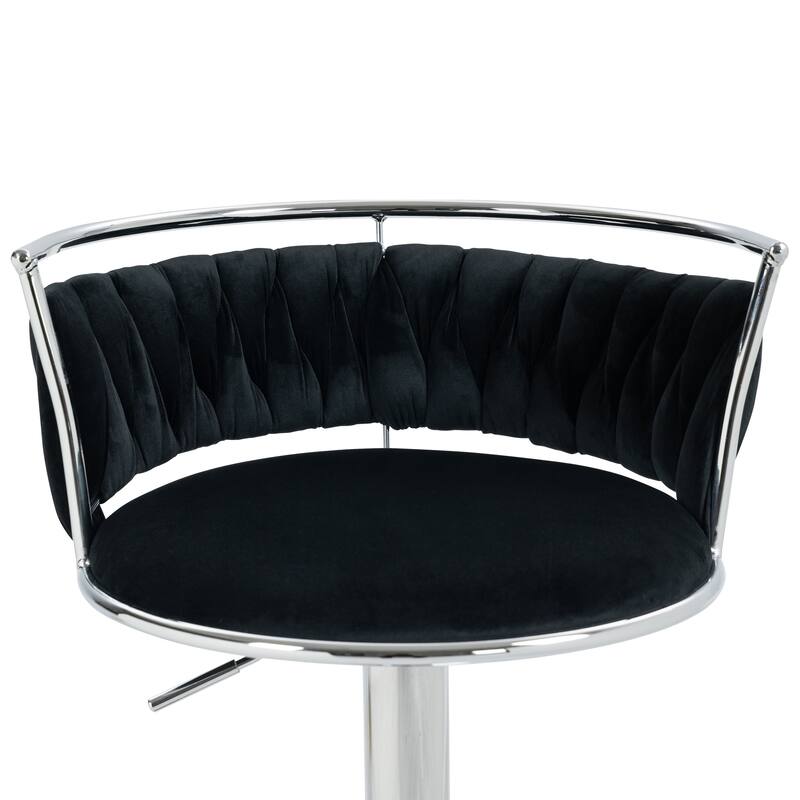 4 Set Modern Velvet Adjustable Swivel Bar Stools with Metal Frame