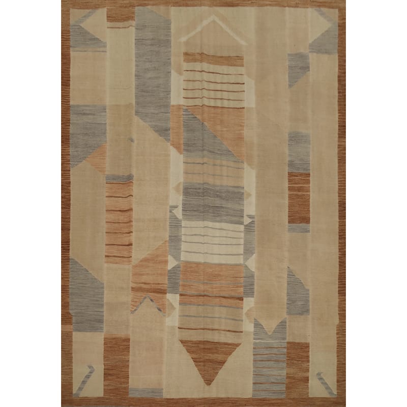 Hand Woven Oriental 100% Wool Carpet Southwestern Modern Brown Kilim Area Rug - 10' 1'' X 8' 3''