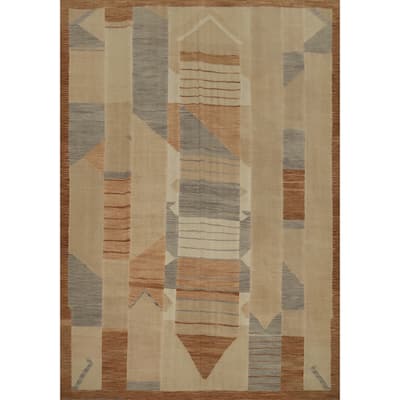 Hand Woven Oriental 100% Wool Carpet Southwestern Modern Brown Kilim Area Rug - 10' 1'' X 8' 3''