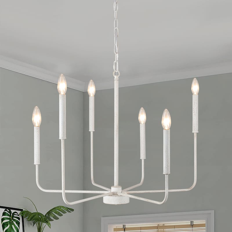Farmhouse 6-Light Classic Metal Chandelier, Candle Style Chandelier for Dining Room Living Room Bedroom Kitchen