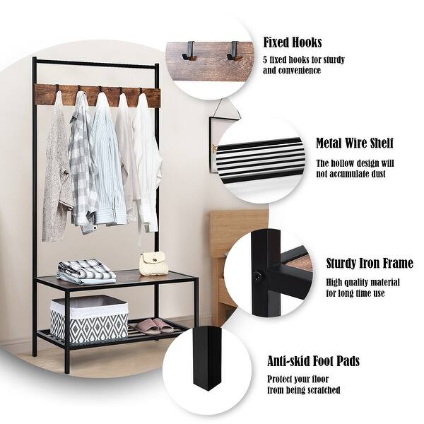 Shop Costway 3 In 1 Industrial Coat Rack Shoe Bench Entryway Hall