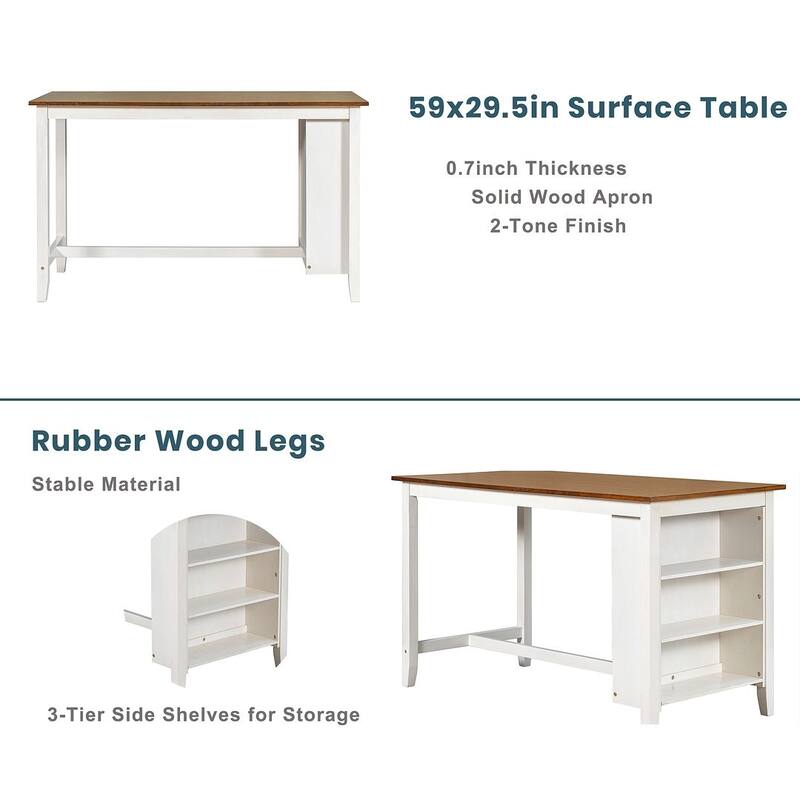 5 PCS Pub Sets For 4 Rustic Farmhouse Bar Table with 4 Stools