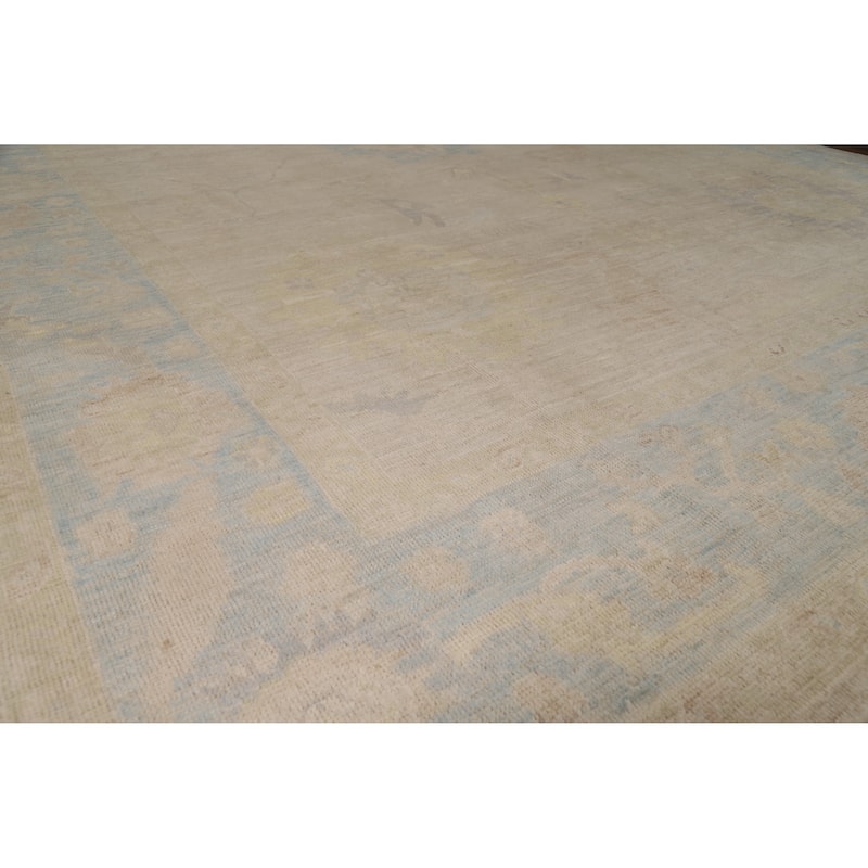 Vegetable Dye Oushak Turkish Large Rug Hand-Knotted Beige Wool Carpet - 10'0"x 14'7" - 10'0"x 14'7" - Ivory/Beige