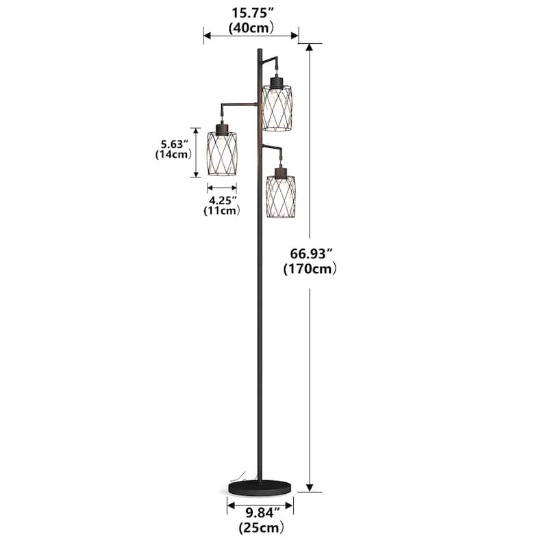 67 Inch 3-Light Tree Floor Lamp with Foot Switch, Easy to Assemble