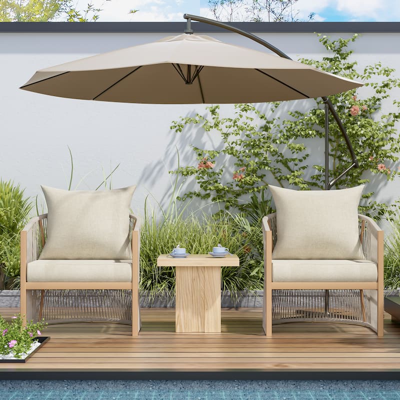 [Set of 2] Modern Beige Curved Aluminum Lounge Chair w/ Stylish Rope-Weave Design & Cushioned Comfort for Backyard, Poolside