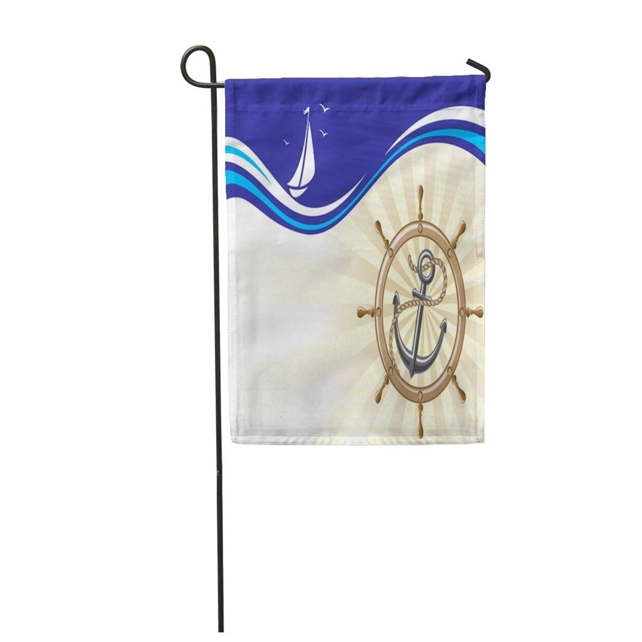 Shop Blue Nautical Steering Wheel And Anchor Colorful Ship Helm
