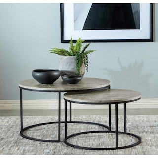 Lainey 2-piece Round Faux Marble Nesting Coffee Table Grey