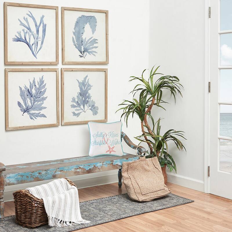 Salty Kisses & Starfish Wishes Embroidered Coastal Decorative Throw Pillow