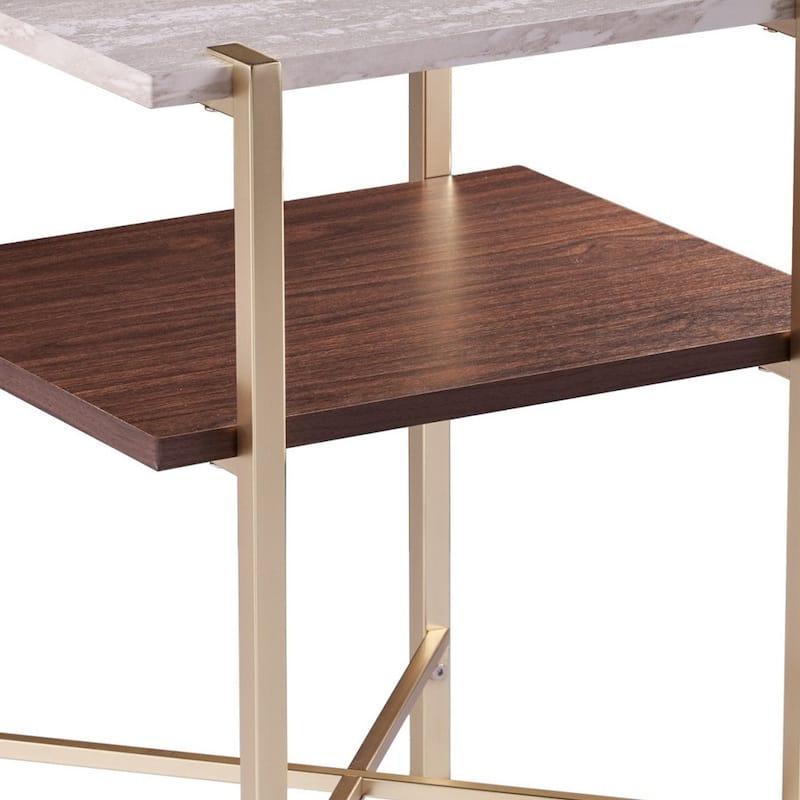 24" Brass Manufactured Wood And Iron Square End Table With Shelf - 19x17.5x24