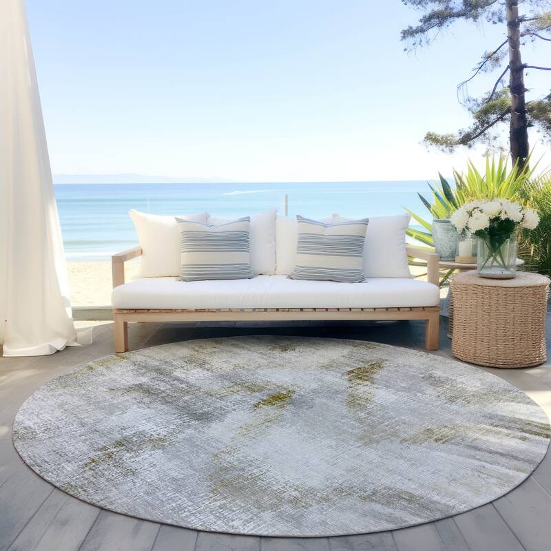 Machine Washable Indoor/ Outdoor Chantille Abstract Chevron Rug - Taupe - 8' x 8'