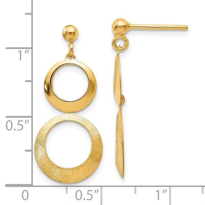 Curata 14k Yellow Gold 28x12mm Scratch Finish Circle Post Earrings