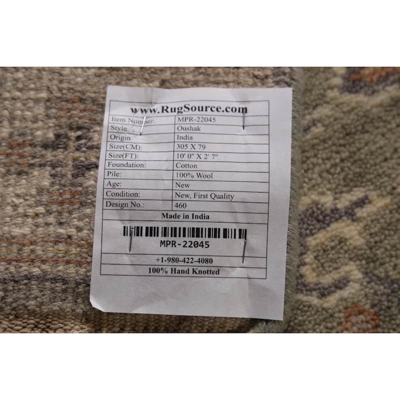 All-Over Oushak Indian Runner Rug Hand-Knotted Wool Carpet - 2'7"x 10'0"