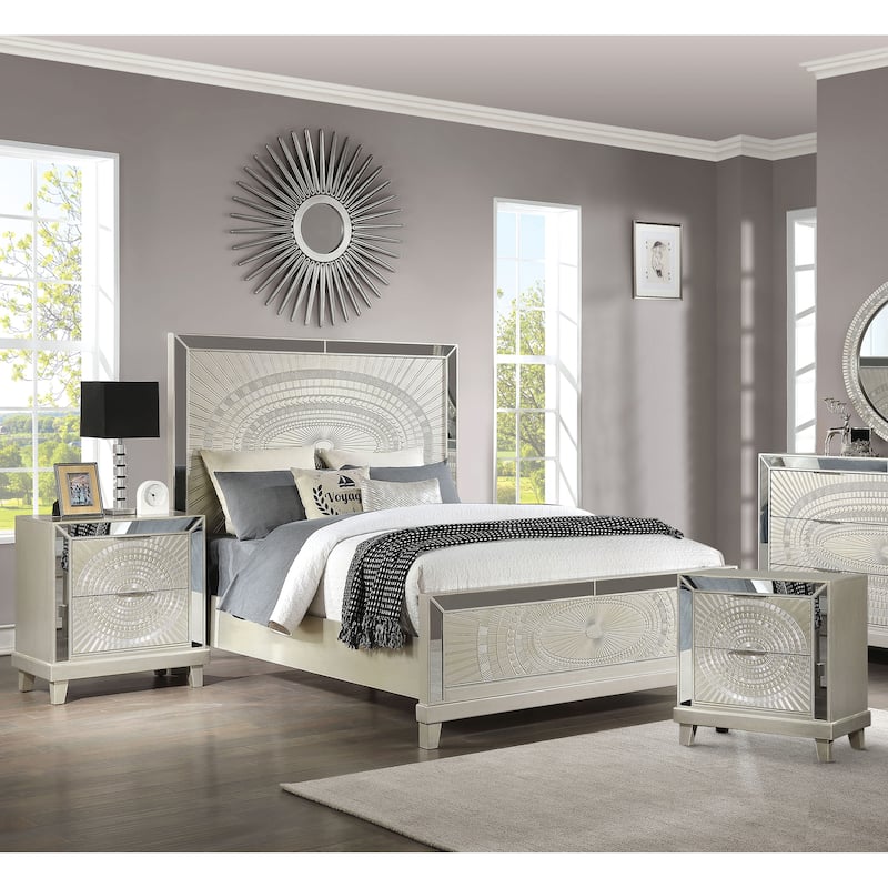 Luela Glam Champagne Wood 3-piece Panel Bed and Nightstands Set with USB Port by Furniture of America - King