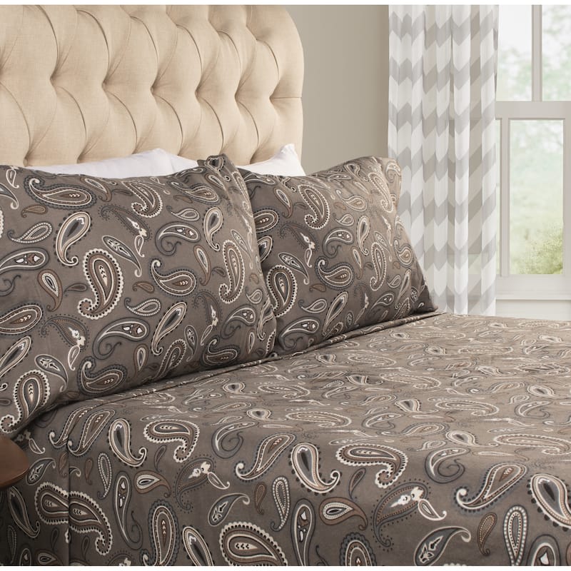 Superior Cotton Flannel Paisley Bed Sheet Set - Grey - California King