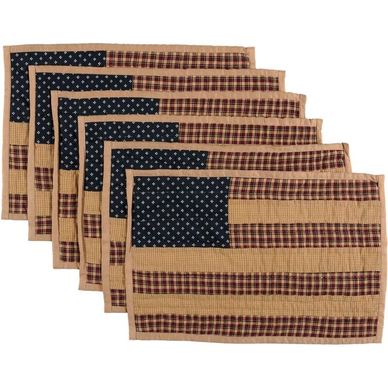 Patriotic Patch Placemat Quilted Set of 6 12x18 - Placemat 12x18