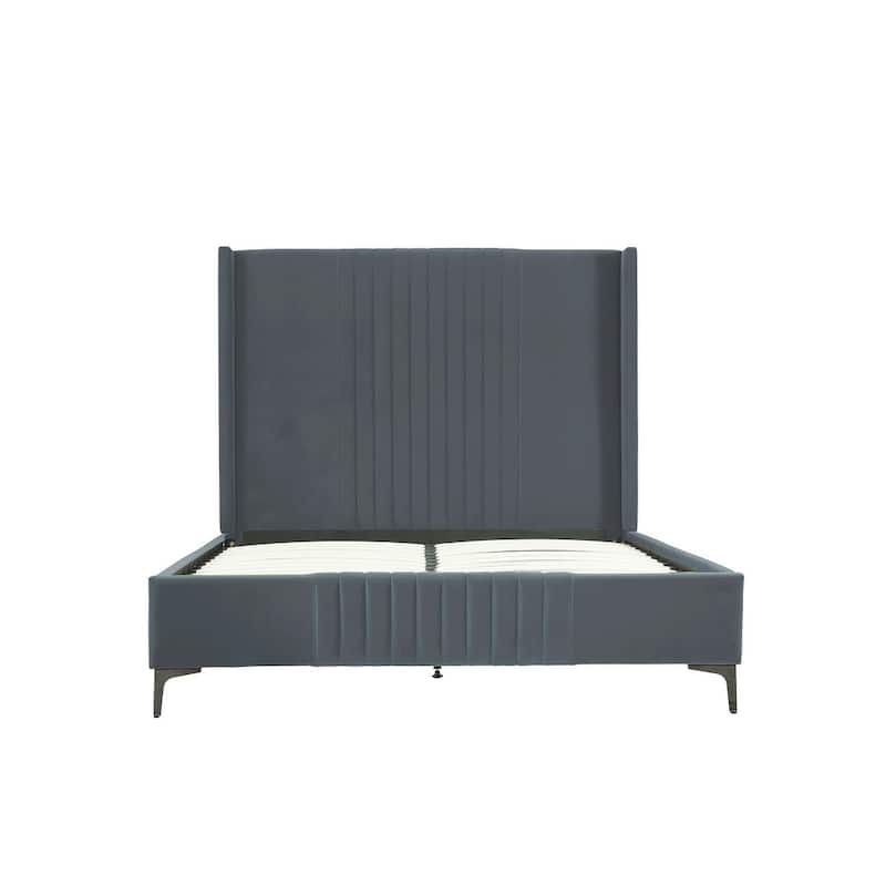 Manhattan Comfort Promenade Mid-Century Modern Velvet Upholstered Bed