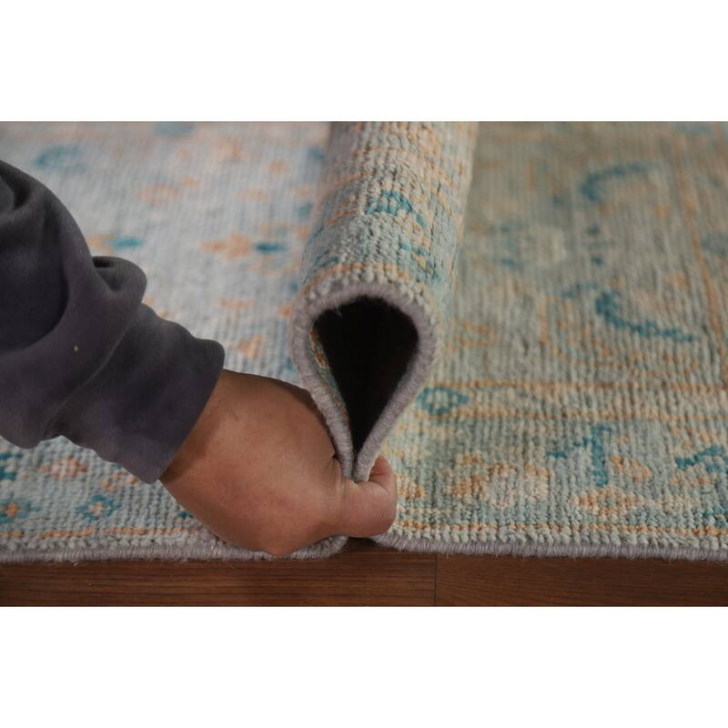 Light Blue Oushak Vegetable Dye Accent Rug Handmade Wool Carpet - 1'11"x 4'0"