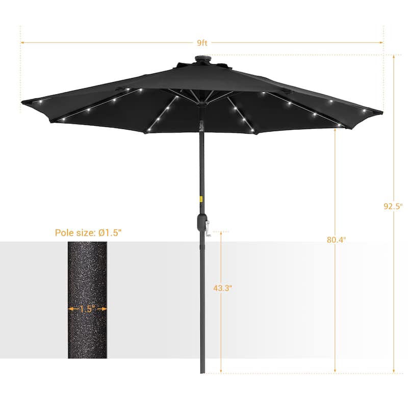 BONOSUKI LED Patio 9Ft Market Umbrella,Outside Deck Table Umbrella