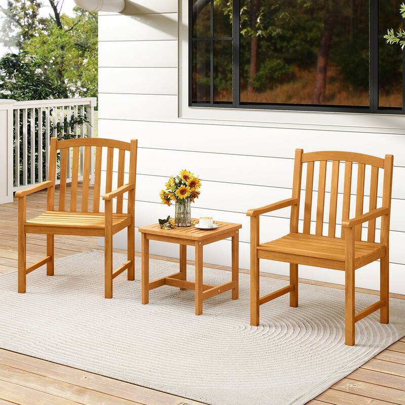 Set of 2 Natural Acacia Wood Patio Armchairs with Slatted Seat, Ergonomic Back and 400lb Capacity - 22.5" x 24" x 36"