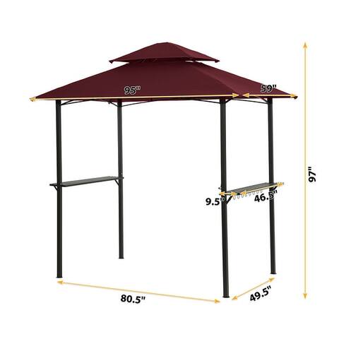 Outdoor 8 x 5 Ft Grill Gazebo,Double Tier Soft Top Canopy and Steel Frame with Hook and Bar Counters