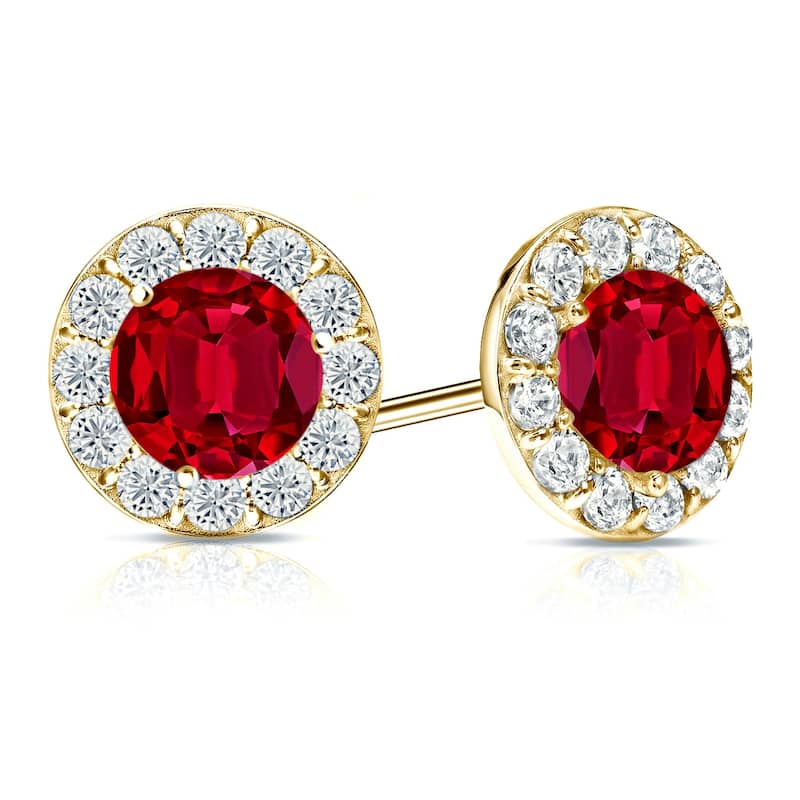 Auriya 14k Gold Lab Grown Gemstone Ruby Stud Earrings Round 0.25 to 5.00 ct. tw. Halo Push-Back
