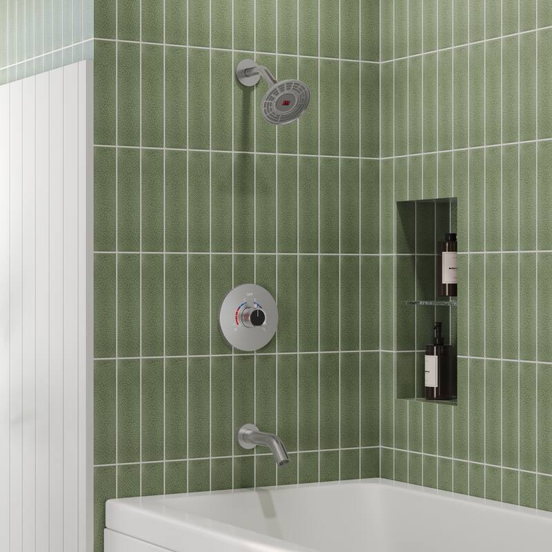 Tub Shower Faucet Set Pressure-Balanced Shower System with Temperature Display Shower Head - Brushed Nickel