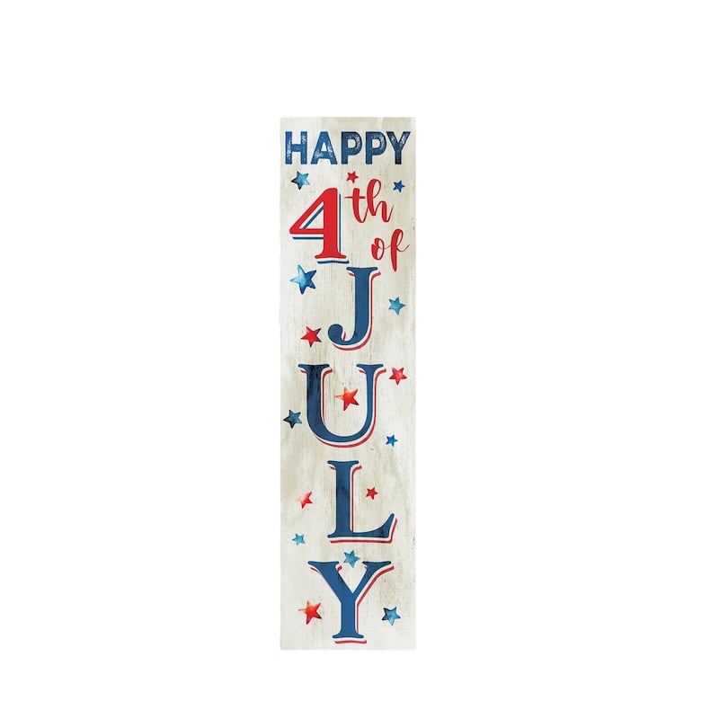 HomeRoots 36" White Blue And Red Solid Wood Happy 4th Of July Porch Sign