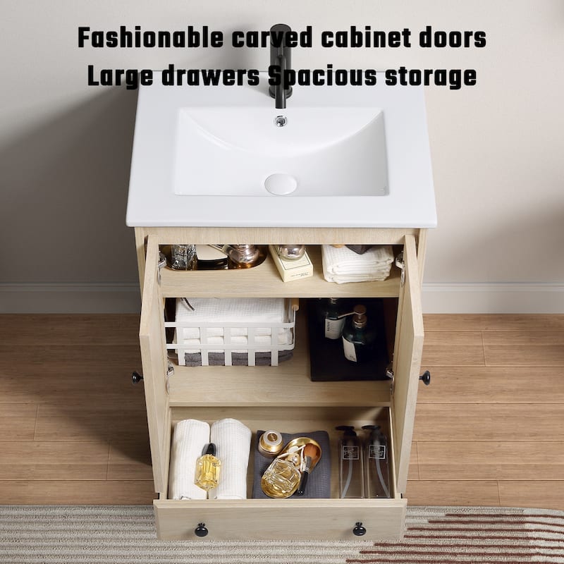 24" Ready-to-Assemble Bathroom Vanity with Sink Base, Wooden Cabinet