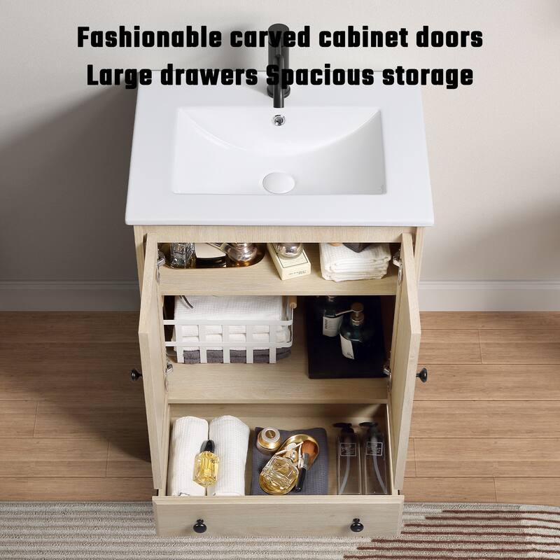 GDFStudio - Nathan Modern Freestanding Bathroom Vanity with Ceramic Sink and Soft-Close Storage Drawer