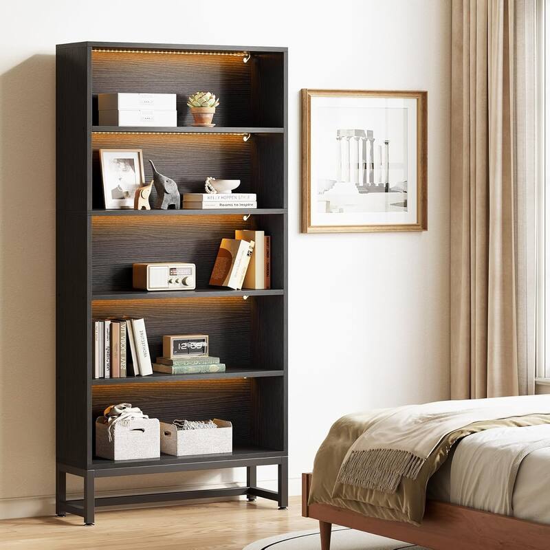 Tall Bookcase Black Bookshelf, 70.8 Inches Large Bookcases Organizer