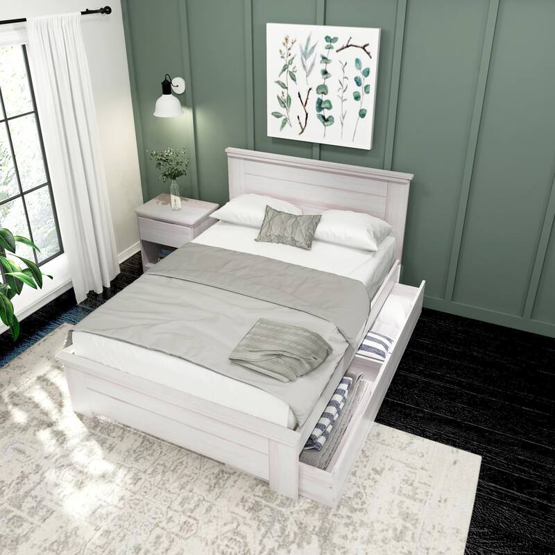 Plank and Beam Farmhouse Full Bed with Panel Headboard with Storage Drawers