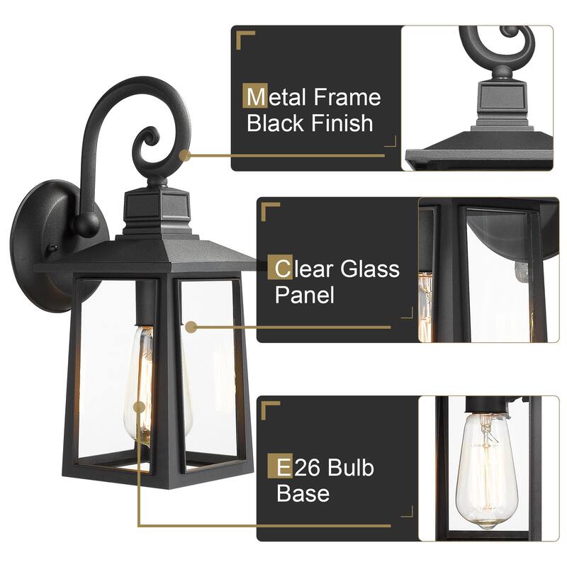 1-Light Black Outdoor Wall Light, Exterior Wall Lantern - 13.7"(H) x 5.9"(W)
