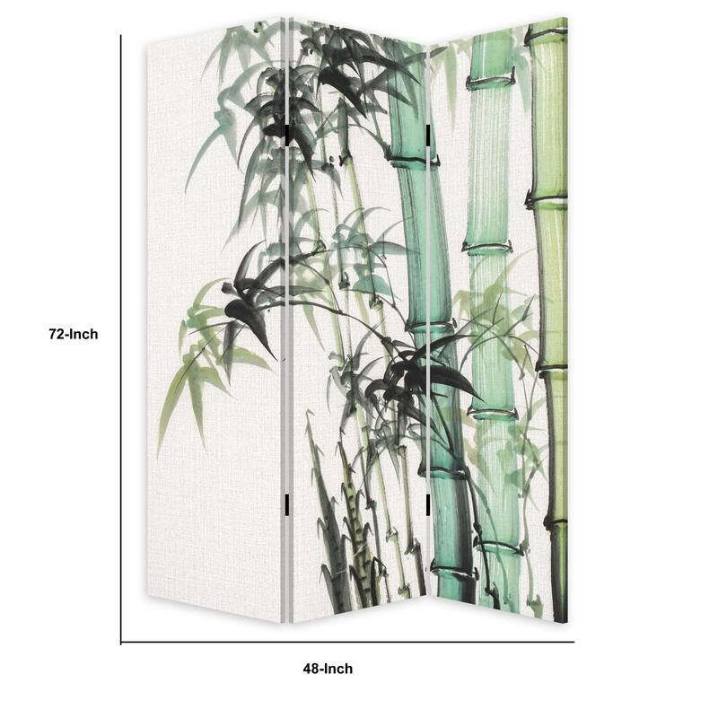 72 Inch 3 Panel Canvas Room Divider with Bamboo Print,Multicolor