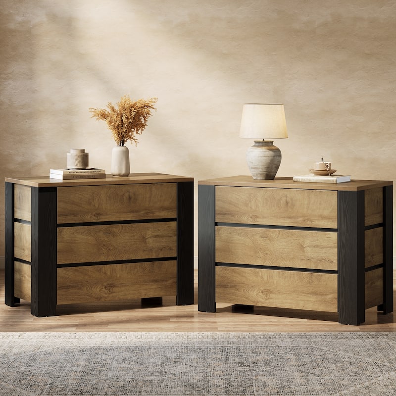 Oversized Nightstand, 36" Wide Large Night Stand with 3 Drawers