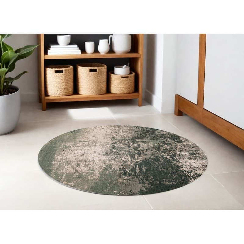 Guyir Geometric Abstract Modern Non Skid Woven Area Rug By HomeRoots - 48' X '48' X '0.12 - 48' X '48' X '0.12 - Cream/Onyx - Round