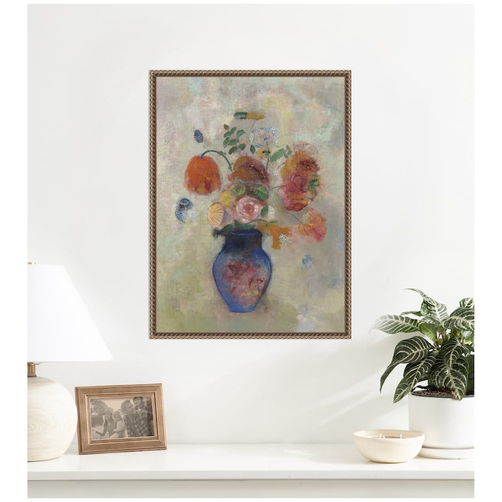 Kate and Laurel Large Vase with Flowers 1912 Odilion Redon by Nostalgia Prints Framed Canvas Wall Art Print