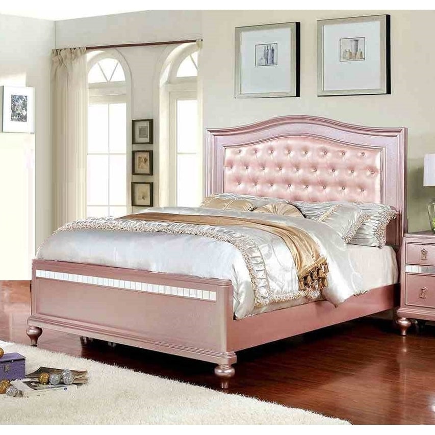 Royal 1PC Rose Gold Finish Designer Button Tufted Headboard Bed