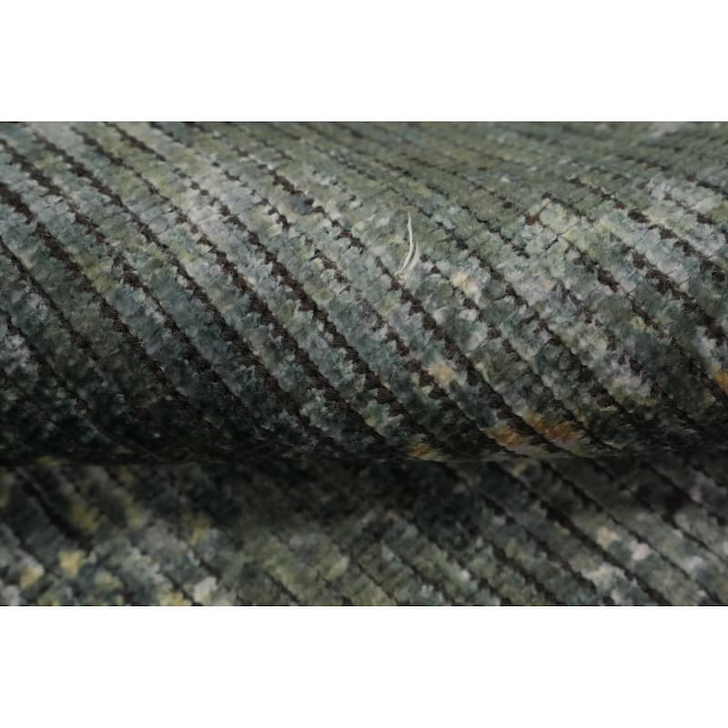 Hand Knotted Oriental Viscose Silk Carpet Modern All-Over Green Abstract Area Rug - 7' 9'' X 5' 6''