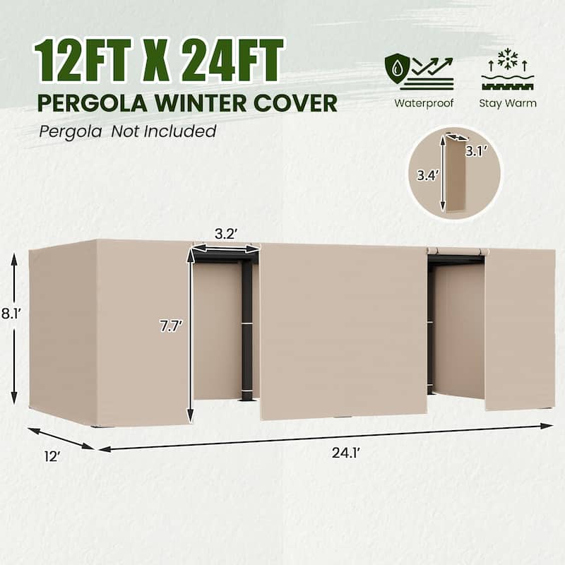 EROMMY Waterproof Pergola Winter Cover with Sidewalls, Mesh Windows and Roll-Up Door, All-Season Weather Enclosure