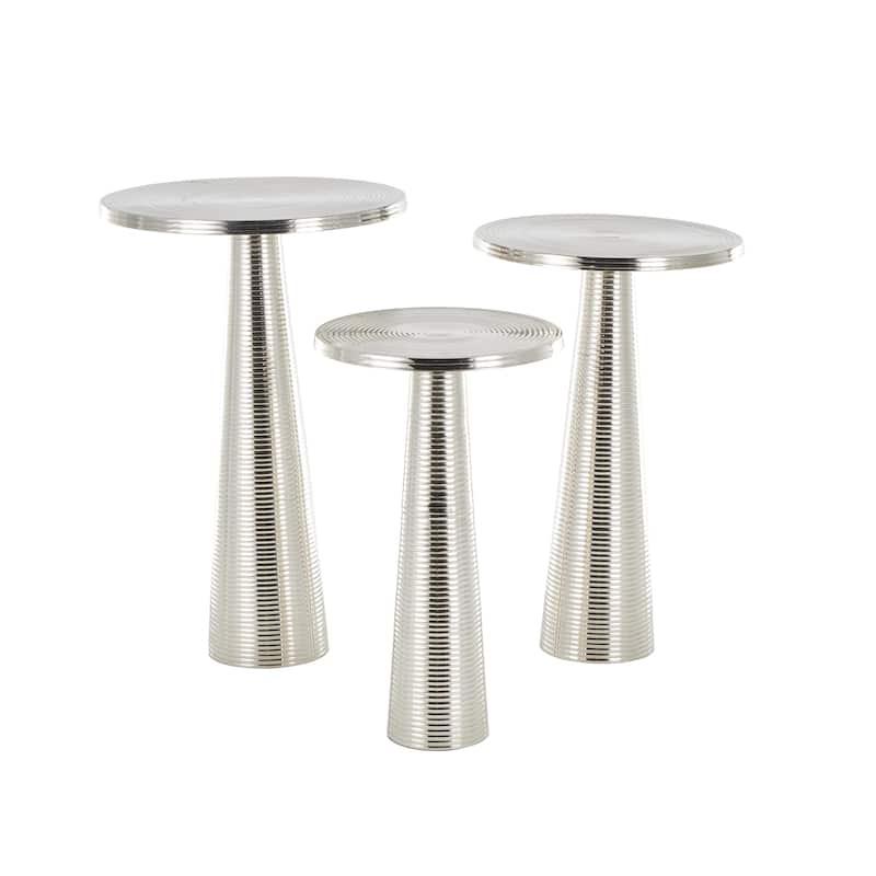 Textured or Ridged Accent Table with Layered Ring Tabletop or Hammered & Cone Shaped Bases - Gold or Silver - Roche River Décor