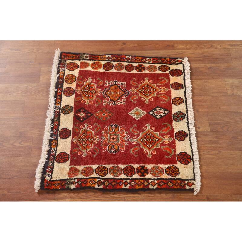 Red Shiraz Persian Vintage Square Rug Handmade Wool Carpet - 2'1" x 1'10"