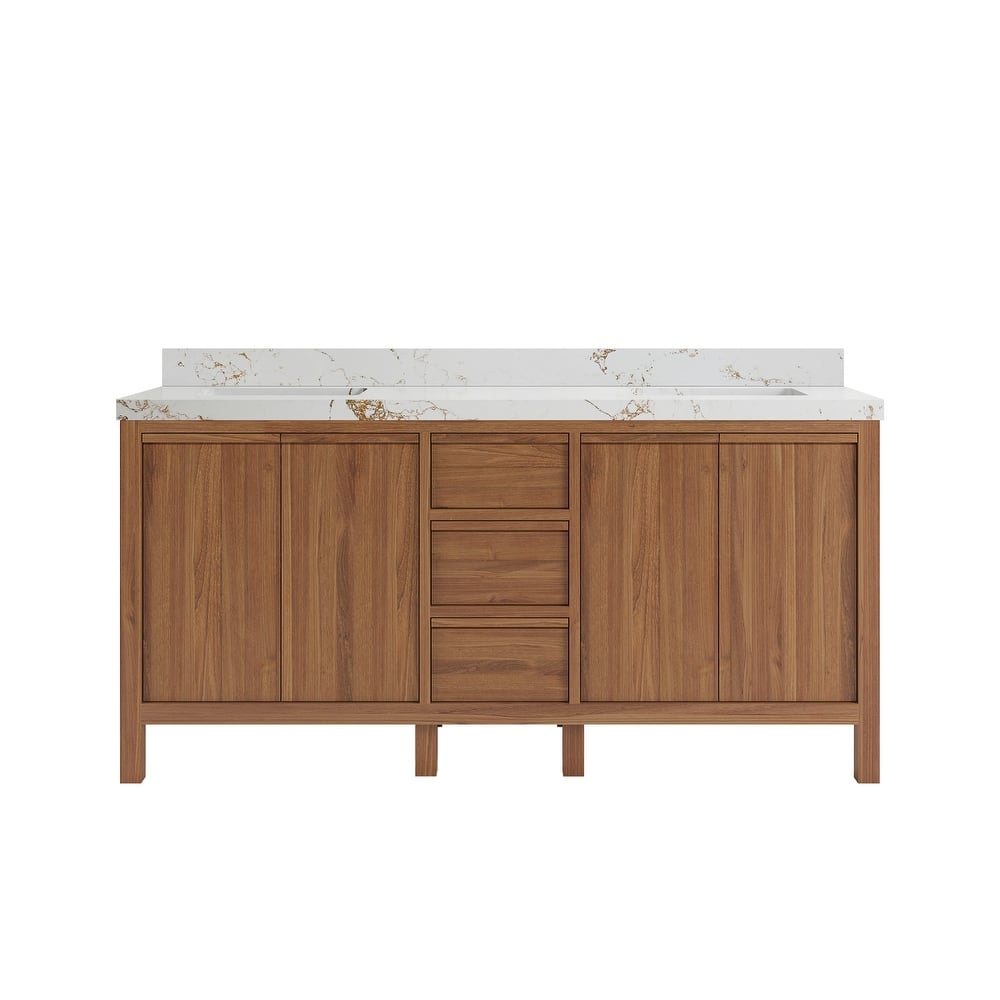 Willow Collections 72 in. W x 22 in. D Elizabeth Solid Teak Wood Double Sink Bathroom Vanity with Countertop
